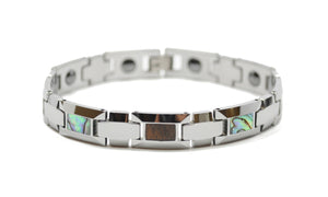 Rectangle Abalone Koa Wood Bracelet - Tungsten Carbide (10mm width, 8" inch in length)