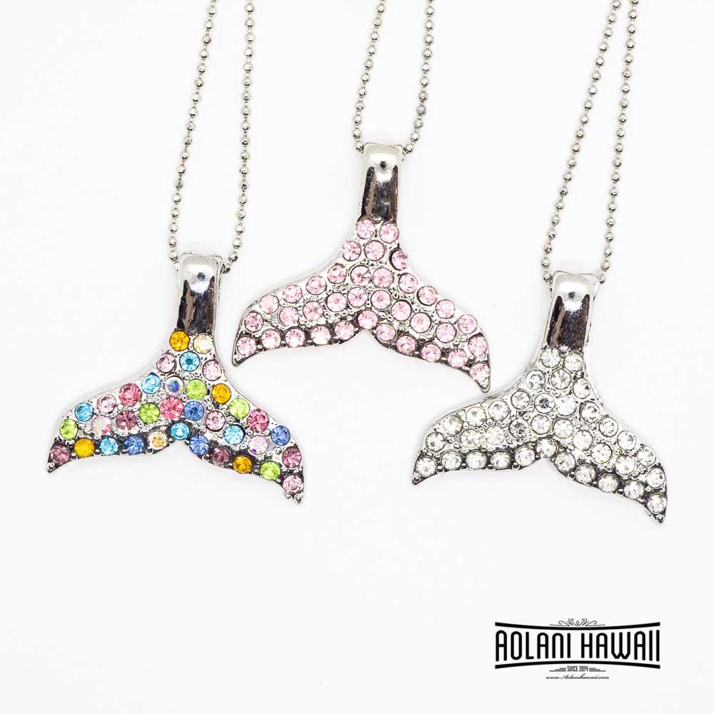 Whale Tail Pendant with CZ Stones (18" Chain Included)