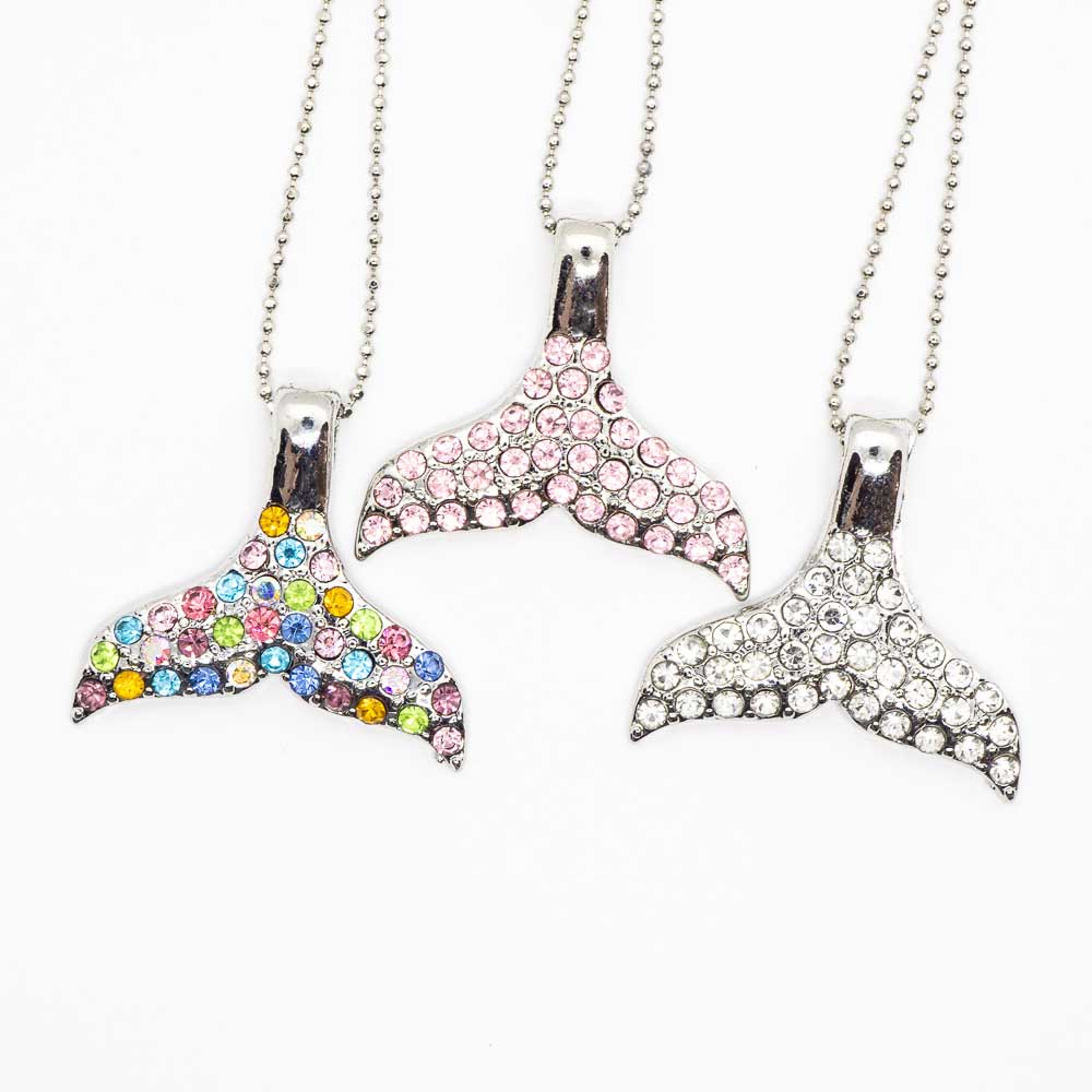 Whale Tail Pendant with CZ Stones (18" Chain Included)