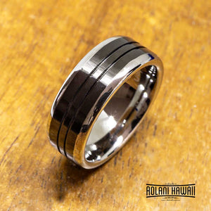 New - Glossy Two Tone Black Tungsten Ring (8mm width)