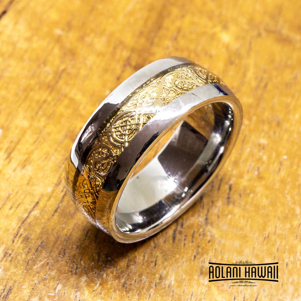 New - Gold Inlay Two Tone Tungsten Ring (8mm width)
