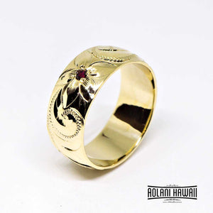 Handmade Hawaiian Ring 14k Gold Ring with Birth Stone