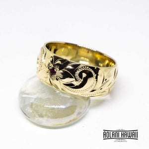 Handmade Hawaiian Ring 14k Gold Ring with Birth Stone