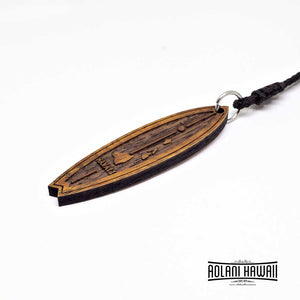 Koa Wood Hawaiian Island Surfboard Pendant Necklace