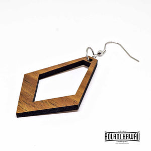 Koa Wood Diamond Shape Earring Pierce