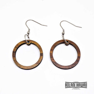 Hawaiian Koa Wood Round Circle Dangling Earring Pierce