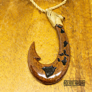 Koa Wood Handmade Fishhook Pendant Necklace