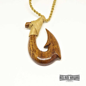 
            
                Load image into Gallery viewer, Handmade Hawaiian Koa Wood Fishhook Pendant Necklace
            
        