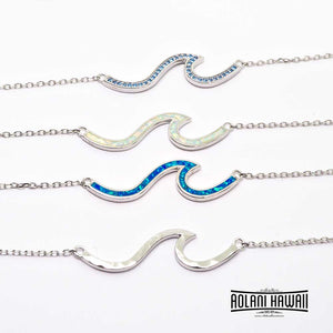 Sterling Wave Pendant Necklace Koa Wood, Opal and Mystic Stone