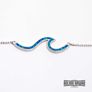 Sterling Wave Pendant Necklace Koa Wood, Opal and Mystic Stone