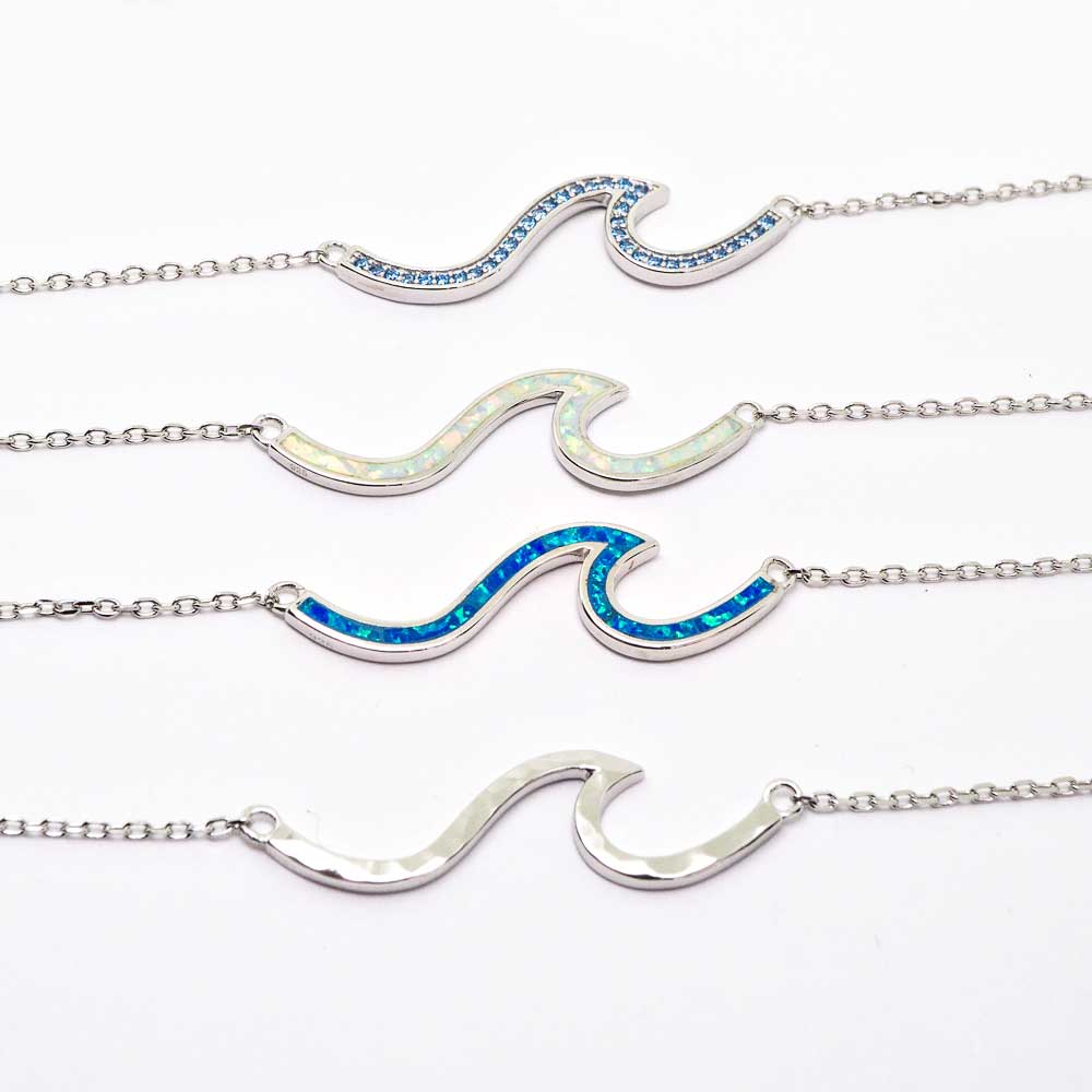 Sterling Wave Pendant Necklace Koa Wood, Opal and Mystic Stone