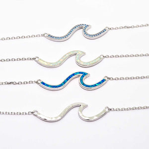 Sterling Wave Pendant Necklace Koa Wood, Opal and Mystic Stone