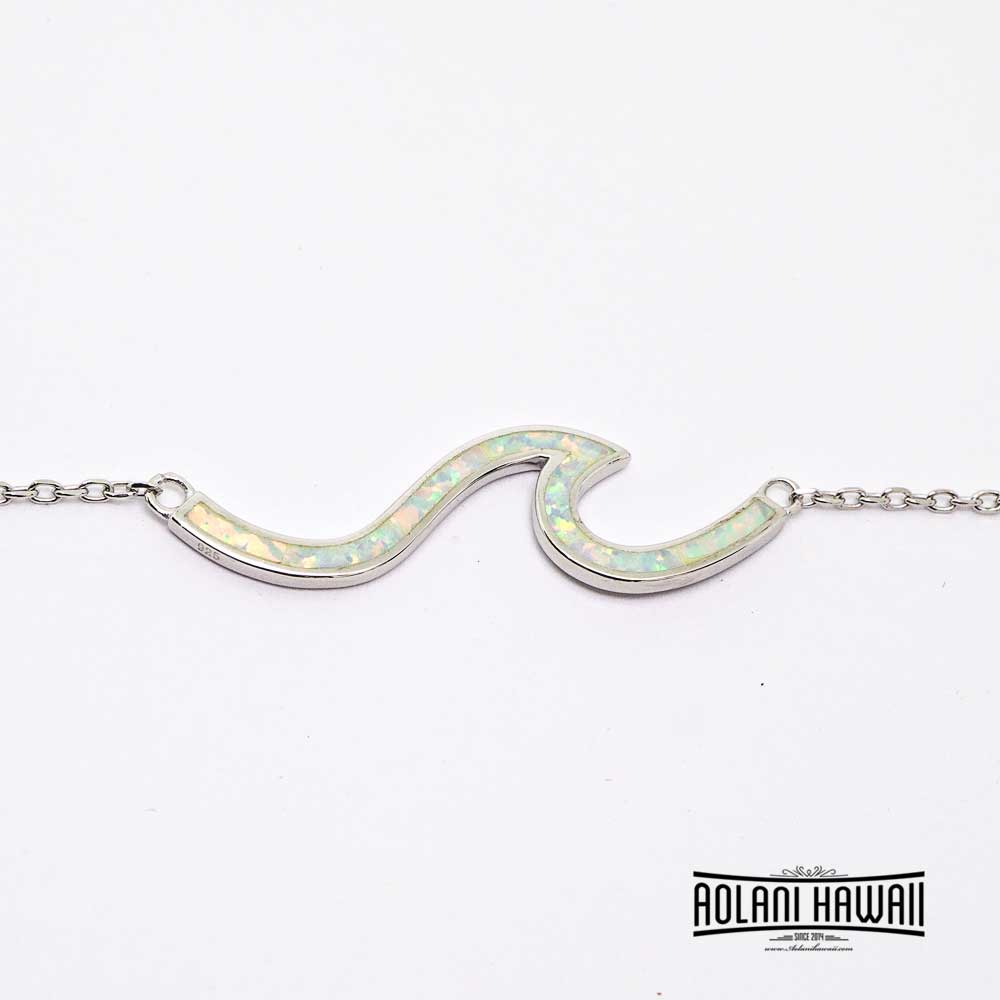 Sterling Wave Pendant Necklace Koa Wood, Opal and Mystic Stone