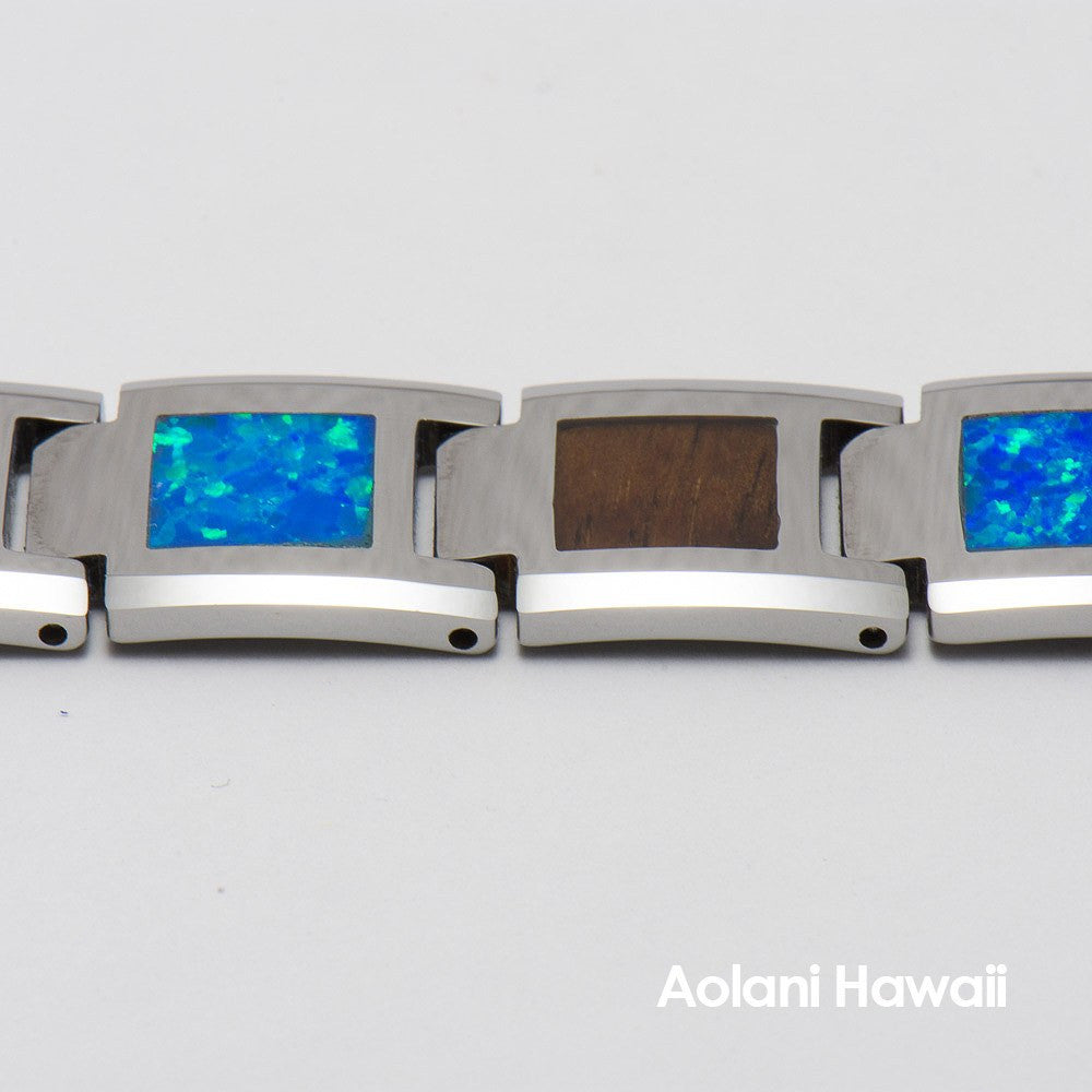 Opal Koa Wood Tungsten Carbide Bracelet (14mm width, 8" inch in length) - Aolani Hawaii - 2