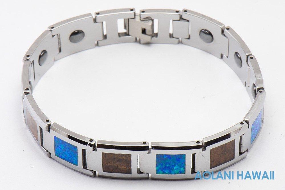 Opal Koa Wood Tungsten Carbide Bracelet (14mm width, 8" inch in length) - Aolani Hawaii - 1