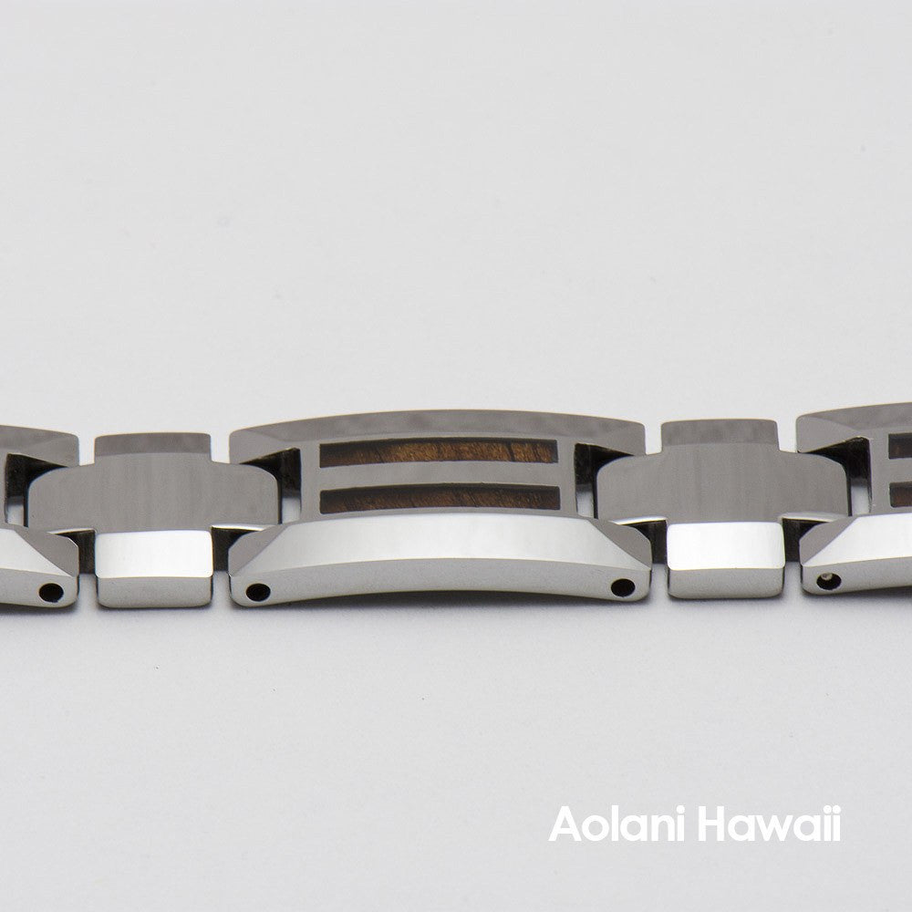 Tungsten Carbide Koa Wood Bracelet (10mm width, 8" inch in length) - Aolani Hawaii - 2