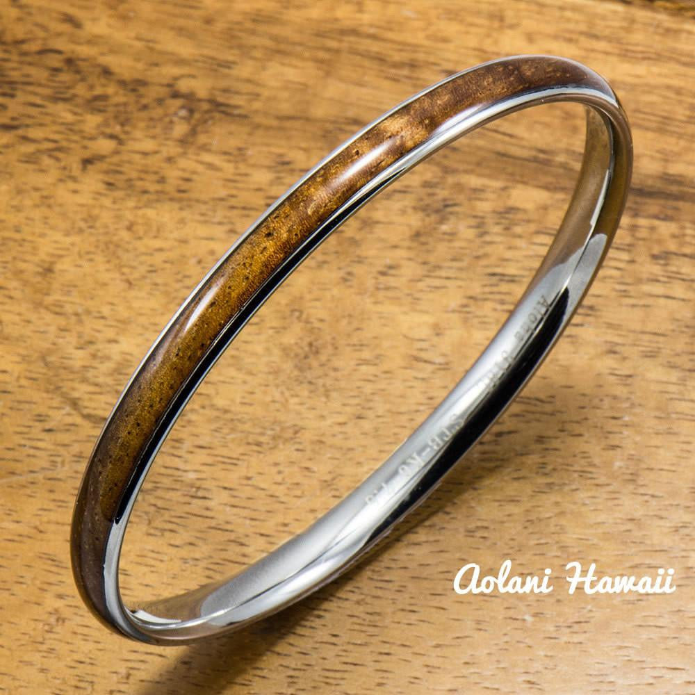 Stainless Steel Bracelet with Hawaiian Koa Wood Inlay (6mm width) - Aolani Hawaii