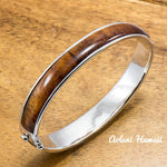 Sterling Silver Bracelet with Hawaiian Koa Wood Double Inlay (10mm width) - Aolani Hawaii - 1