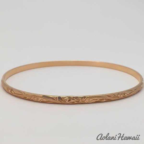 
            
                Load image into Gallery viewer, Traditional Hawaiian Hand Engraved 14k Gold Bracelet (3mm width) - Aolani Hawaii - 3
            
        