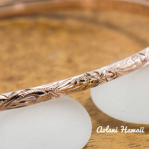 Traditional Hawaiian Hand Engraved 14k Gold Bracelet (3mm width) - Aolani Hawaii - 4