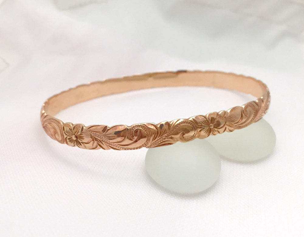 Traditional Hawaiian Hand Engraved 14k Gold Bracelet (6mm width, cutout design) - Aolani Hawaii - 1