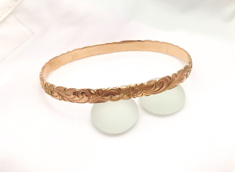 Traditional Hawaiian Hand Engraved 14k Gold Bracelet (6mm width, cutout design) - Aolani Hawaii - 3