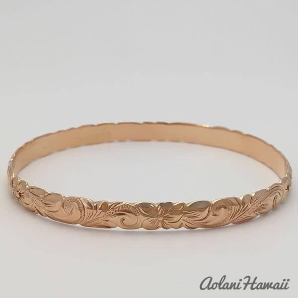 Traditional Hawaiian Hand Engraved 14k Gold Bracelet (6mm width, cutout design) - Aolani Hawaii - 4