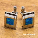 Tungsten Cuff links with Opal Inlay (14mm x 20mm) - Aolani Hawaii