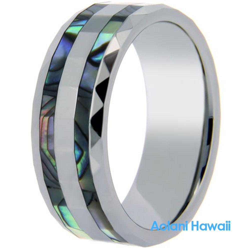 Double Inlay Abalone Tungsten Ring (8mm width)