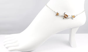 Sterling Silver Koa Wood Turtle Honu Anklet