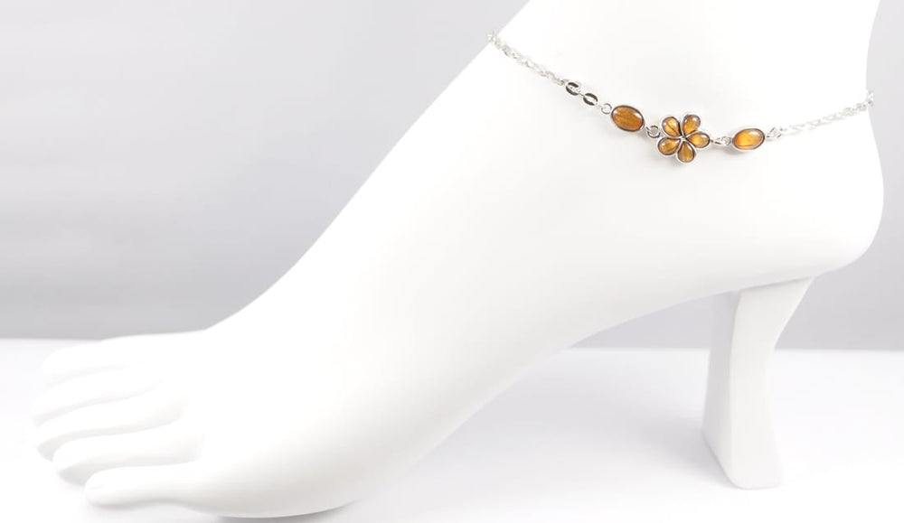 Sterling Silver "LOVE" Koa Wood Flower Anklet