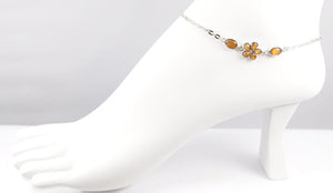 Sterling Silver Koa Wood Flower Anklet