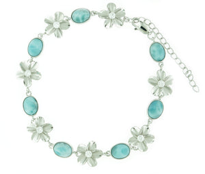 Sterling Silver Larimar Hibiscus CZ Stone Bracelet