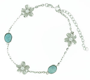 Larimar Sterling Silver Hibiscus CZ Stone Bracelet