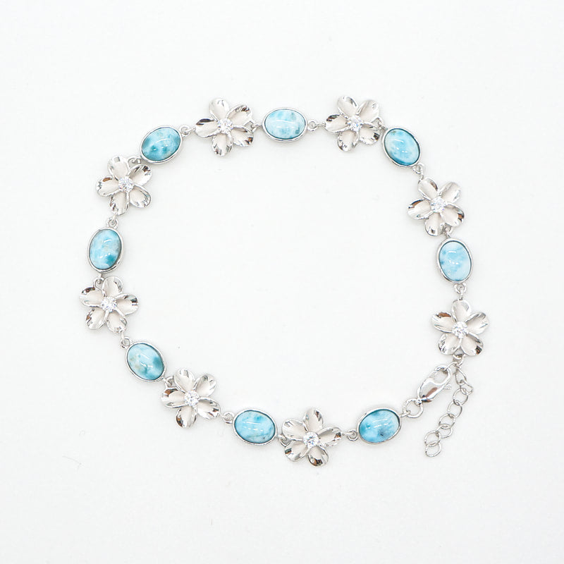 Sterling silver Anklets with Larimar Hibiscus