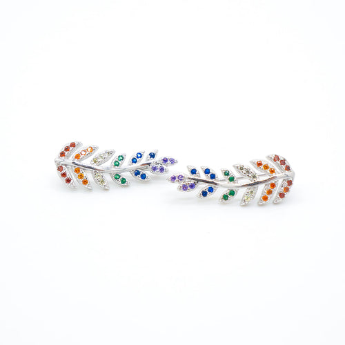 Silver Hawaiian Leaf Ear Pin with CZ Stones