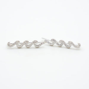 
            
                Load image into Gallery viewer, Hawaiian Wave Silver Ear Pin with CZ Stones
            
        
