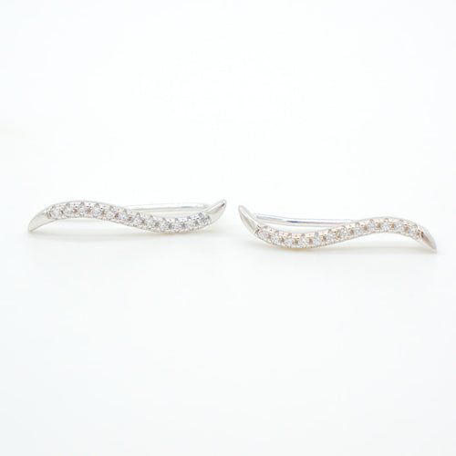 Silver Hawaiian Waves Ear Pin with CZ Stones