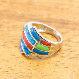 Rainbow Colored Stone Inlay Sterling Silver Ring