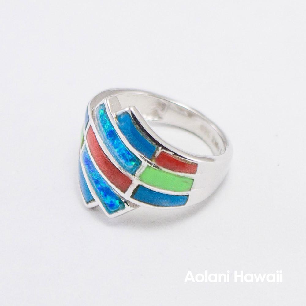 Rainbow Colored Stone Inlay Sterling Silver Ring