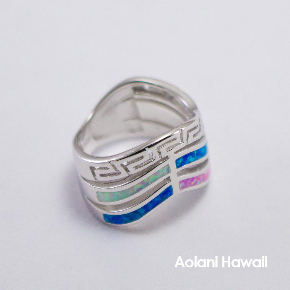 Waved Rainbow Colored Stone Inlay Sterling Silver Ring