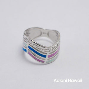 Waved Rainbow Colored Stone Inlay Sterling Silver Ring