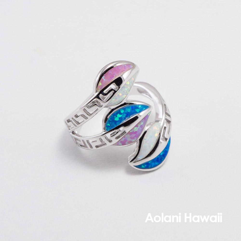 Silver Leaf Rainbow Colored Stone Inlay Ring