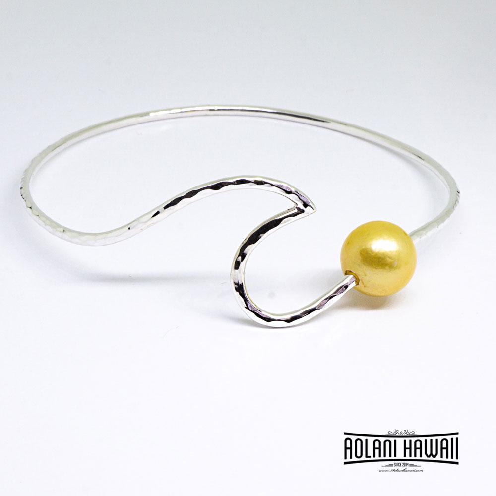 Handmade Wave Sterling Silver Bracelet with Pearl