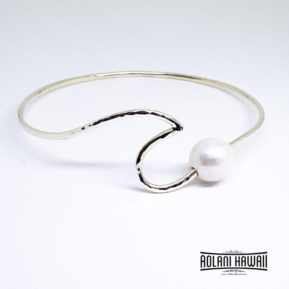 Handmade Wave Sterling Silver Bracelet with Pearl