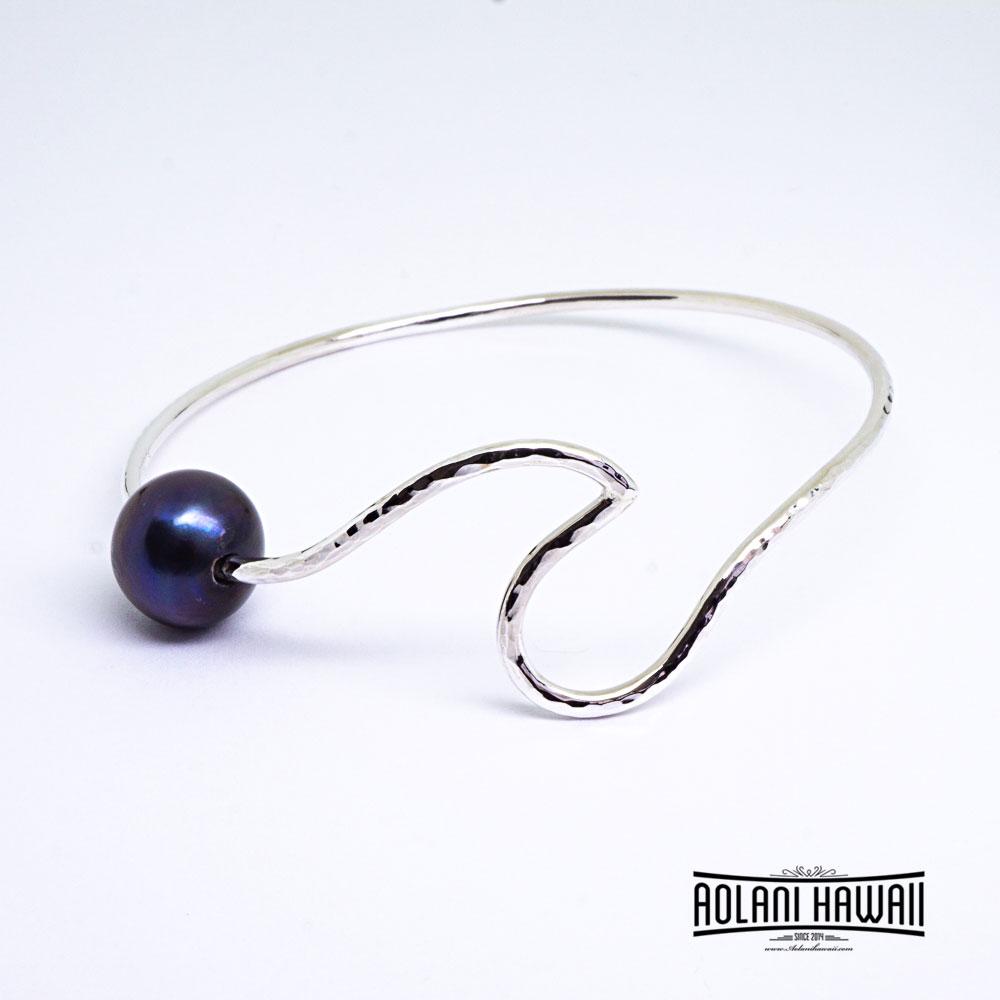 Handmade Wave Sterling Silver Bracelet with Pearl
