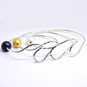 Handmade Wave Sterling Silver Bracelet with Pearl