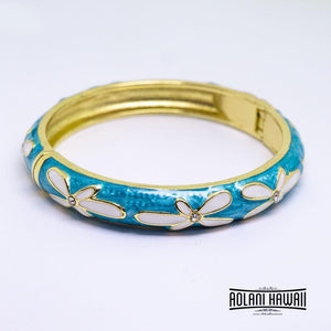 
            
                Load image into Gallery viewer, Enamel Bracelet Bangle - Plumeria Flower with CZ Style
            
        