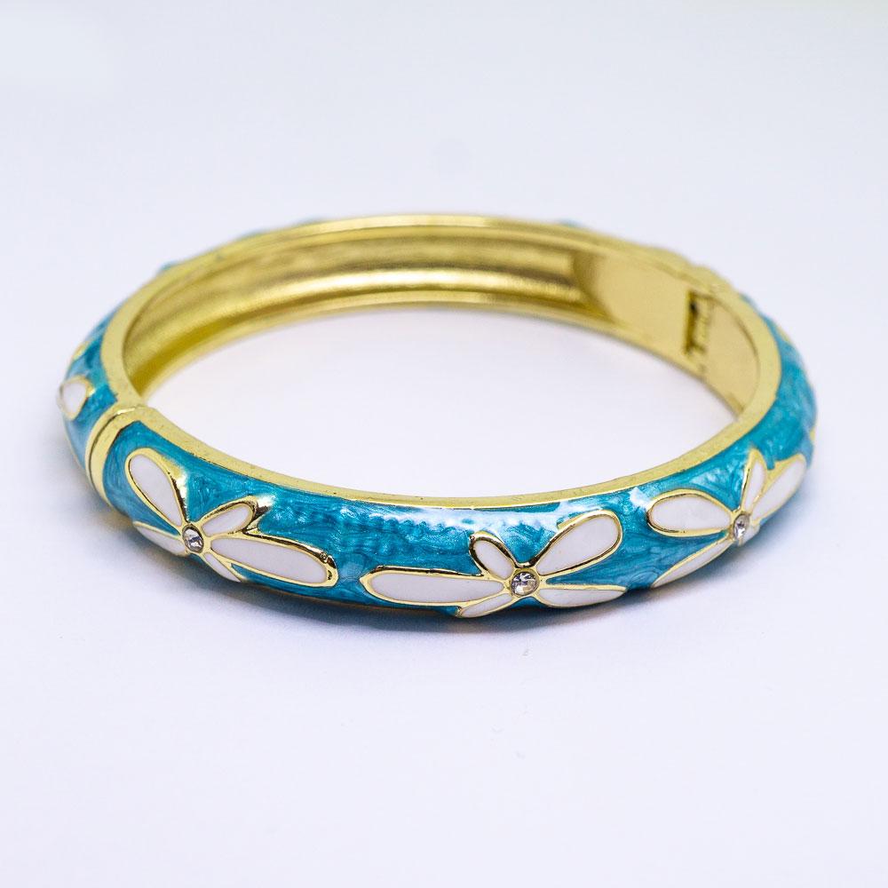 Enamel Bracelet Bangle - Plumeria Flower with CZ Style