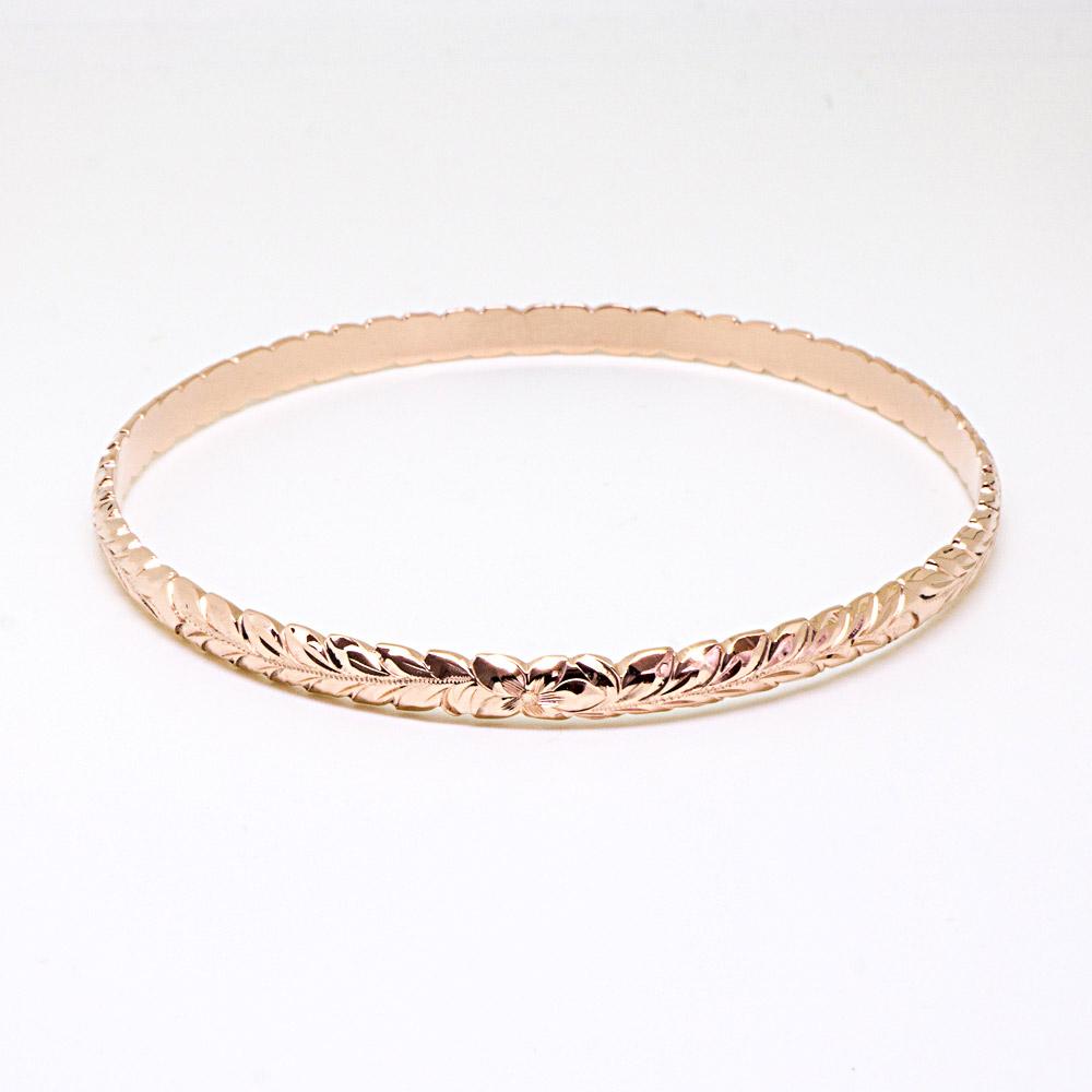14K Gold Hawaiian Traditional Maile Design Bracelet Bangle (4mm Barrel)